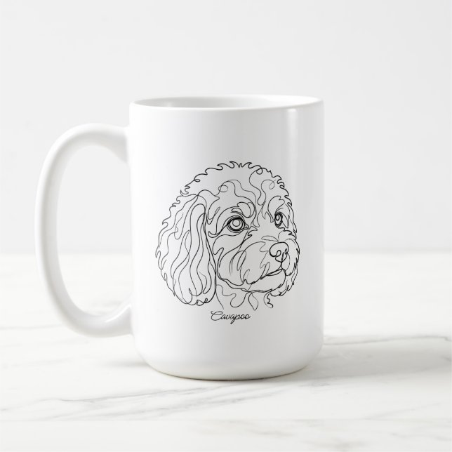 Minimalist Monochrome Cavapoo Cavoodle Line Art Coffee Mug (Left)