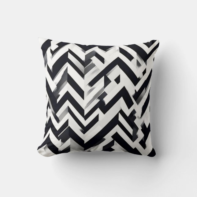 Minimalist Monochrome Chevron Pattern Throw Pillow (Front)