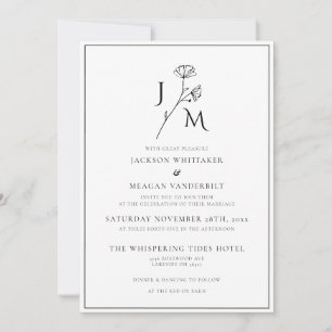 Minimalist Monochrome Elegant Monogram Wedding  Invitation
