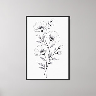 Minimalist Monochrome Floral Art Canvas Print