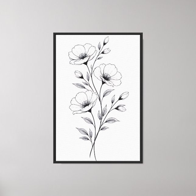 Minimalist Monochrome Floral Art Canvas Print (Front)