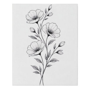 Minimalist Monochrome Floral Art Faux Canvas Print