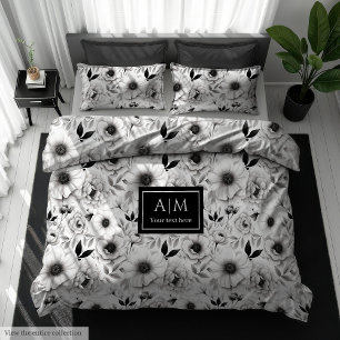 Minimalist monochrome floral duvet gift for her cover