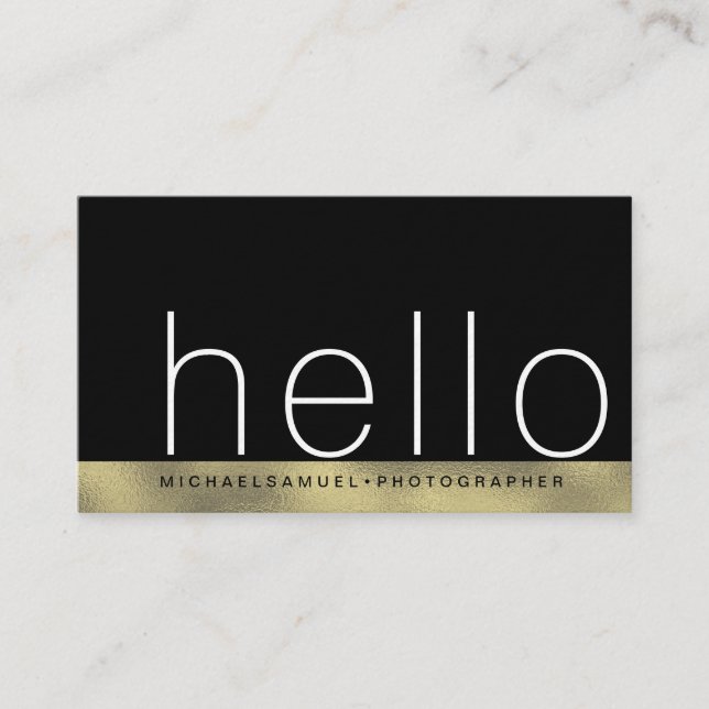 Minimalist Monochrome Gold Photography Designer Business Card (Front)