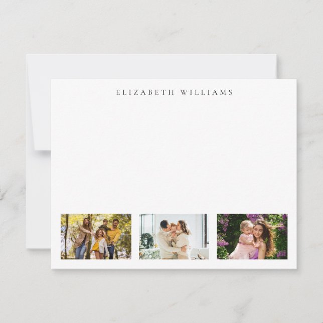 Minimalist Monogram 3 Photo Collage Note Card (Front)