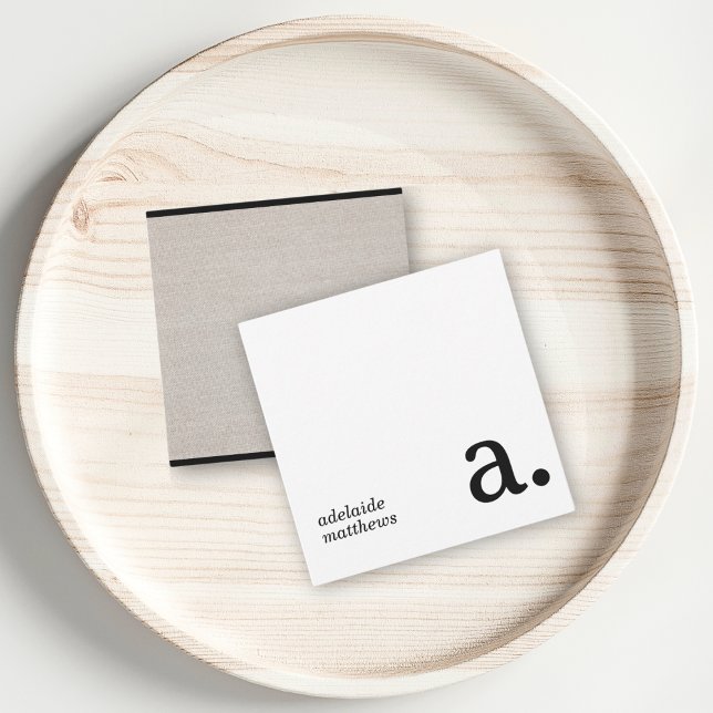 Minimalist Monogram Beige Faux Linen Initial Name Note Card (Creator Uploaded)