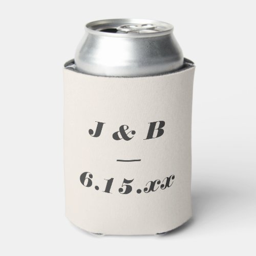 Minimalist Monogram Black and Ivory Wedding Custom Can Cooler
