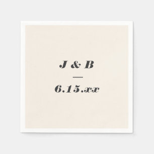 Minimalist Monogram Black and Ivory Wedding Custom Napkins