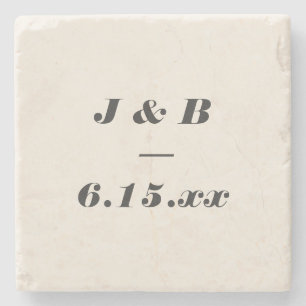 Minimalist Monogram Black and Ivory Wedding Custom Stone Coaster
