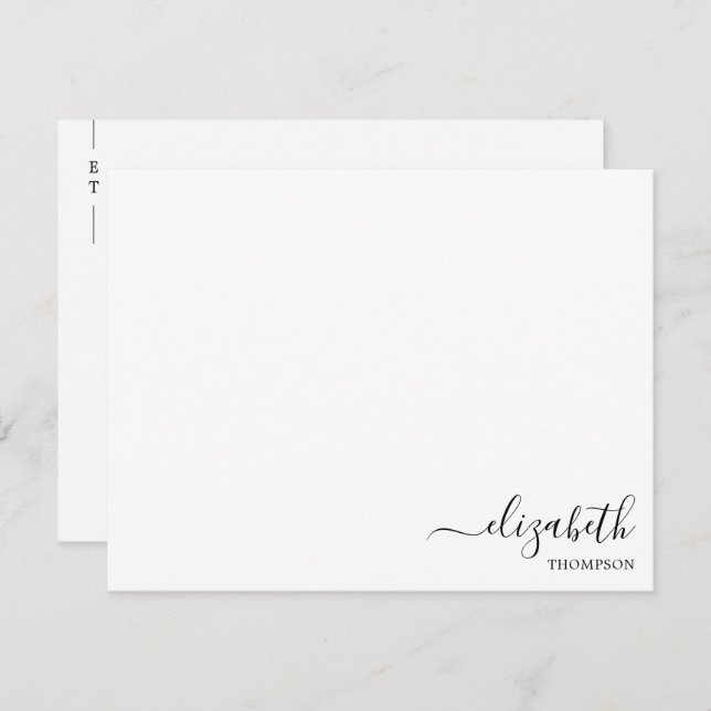 Minimalist Monogram Black and White Simple  Note Card (Front/Back)