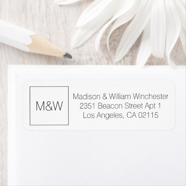 Minimalist monogram black and white square simple label (Insitu)
