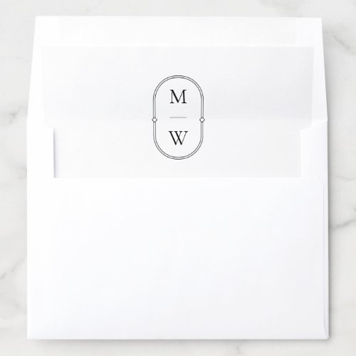 Minimalist Monogram Black and White Wedding Envelope Liner