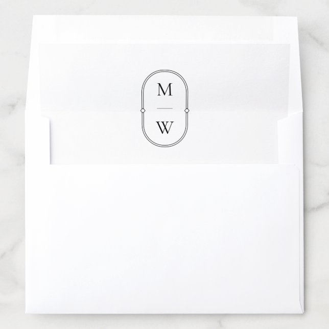 Minimalist Monogram Black and White Wedding Envelope Liner (In Envelope)