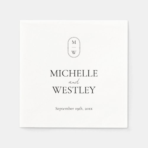 Minimalist Monogram Black and White Wedding Napkins