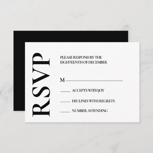 Minimalist Monogram Black and White Wedding    RSV RSVP Card