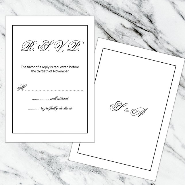 Minimalist Monogram Black and White Wedding RSVP (Creator Uploaded)