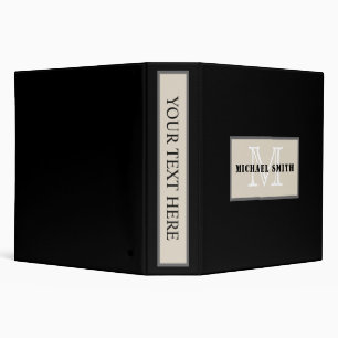 Minimalist Monogram Black Background 3 Ring Binder