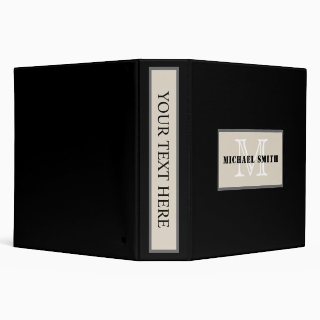 Minimalist Monogram Black Background 3 Ring Binder (Background)