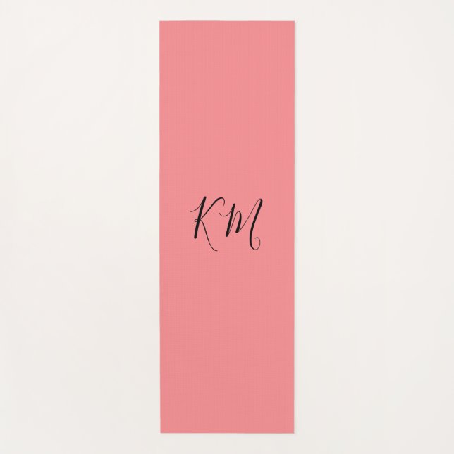 Minimalist monogram black initials pink yoga mat (Front)