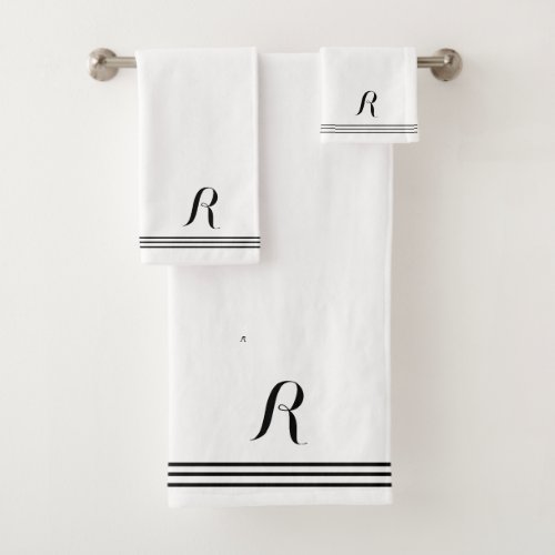 Minimalist Monogram Black Lines Bath Towel Set
