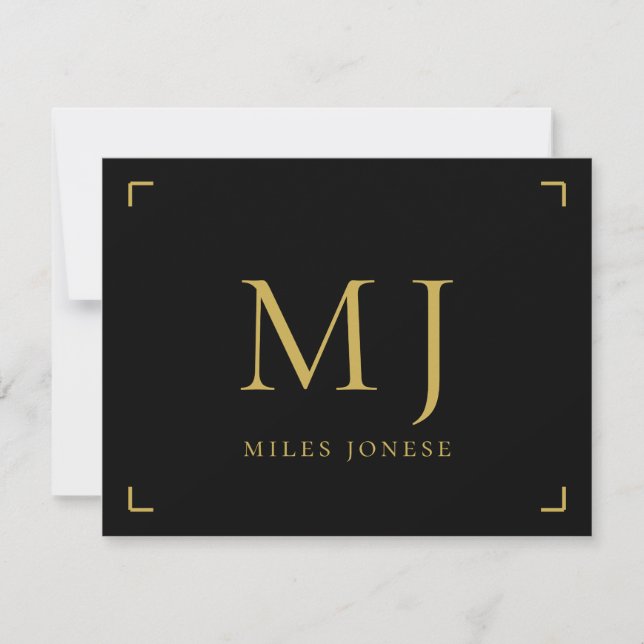 Minimalist Monogram Black Note Card (Front)