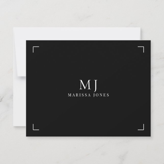 Minimalist Monogram Black Note Card (Front)