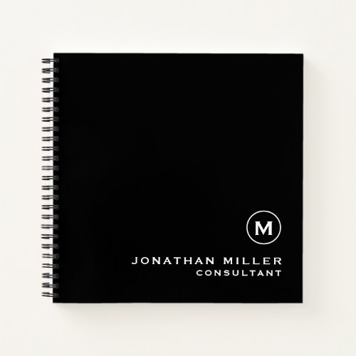 Minimalist Monogram Black Square Spiral Bound Notebook