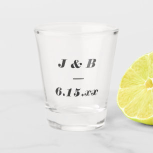 Minimalist Monogram Black Wedding Custom Favor Shot Glass