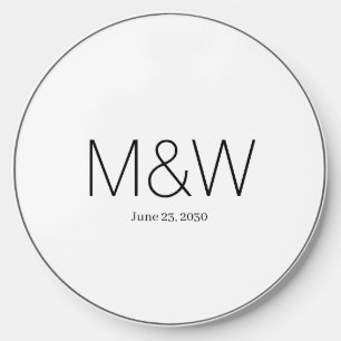 Minimalist monogram black white couple initials wireless charger 