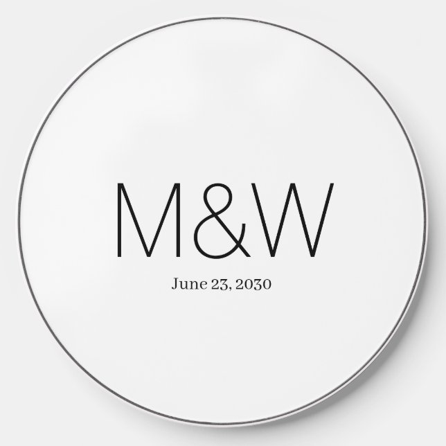 Minimalist monogram black white couple initials wireless charger  (Front)