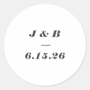 Minimalist Monogram Black White Custom Wedding  Classic Round Sticker