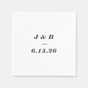 Minimalist Monogram Black White Custom Wedding Napkins