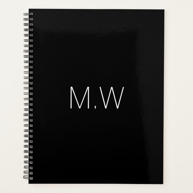 Minimalist monogram black white initials simple planner (Front)