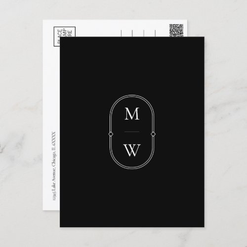Minimalist Monogram Black  White Save the Date Postcard