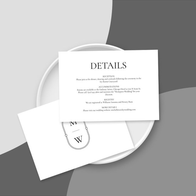 Minimalist Monogram Black & White Wedding Details Enclosure Card (Creator Uploaded)