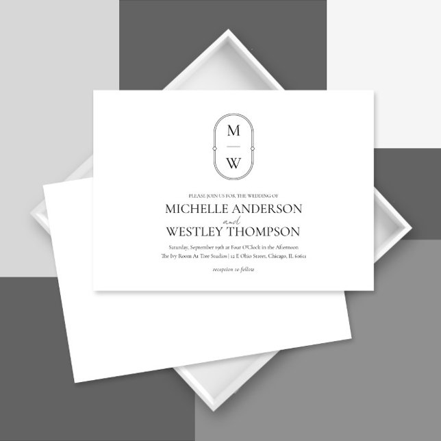 Minimalist Monogram Black & White Wedding Invitation (Creator Uploaded)