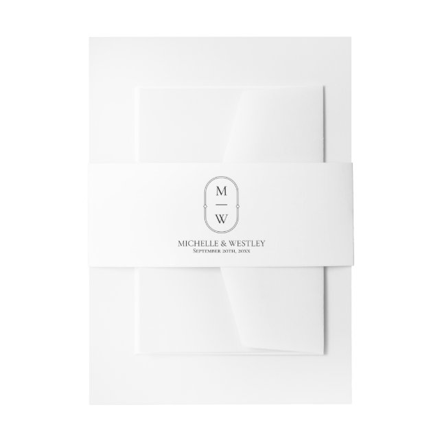Minimalist Monogram Black & White Wedding Invitation Belly Band (Front Example)