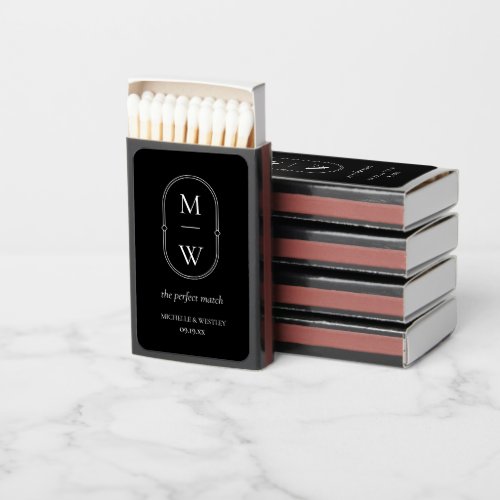 Minimalist Monogram Black  White Wedding Matchboxes