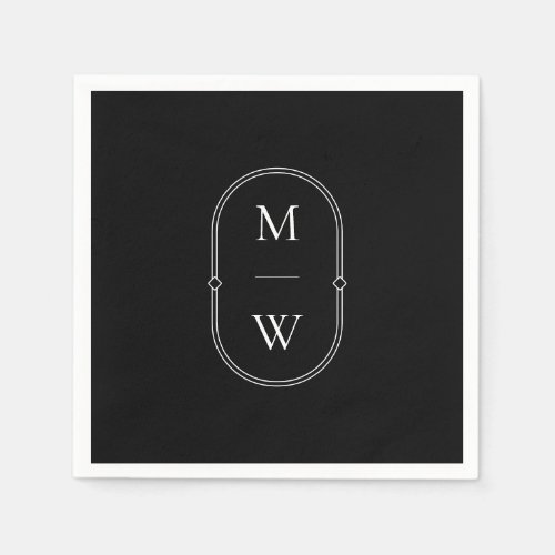 Minimalist Monogram Black  White Wedding Napkins
