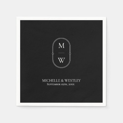 Minimalist Monogram Black  White Wedding Napkins