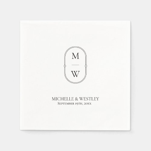 Minimalist Monogram Black  White Wedding Napkins