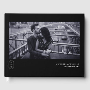 Minimalist Monogram Black & White Wedding Photo Guest Book
