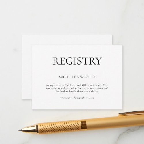 Minimalist Monogram Black  White Wedding Registry Enclosure Card
