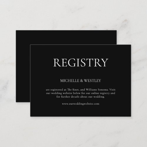 Minimalist Monogram Black  White Wedding Registry Enclosure Card