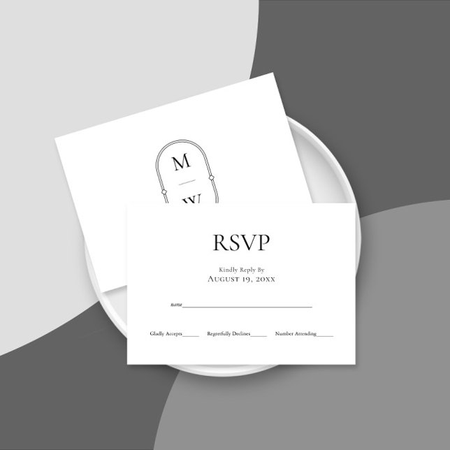Minimalist Monogram Black White Wedding RSVP Card (Creator Uploaded)