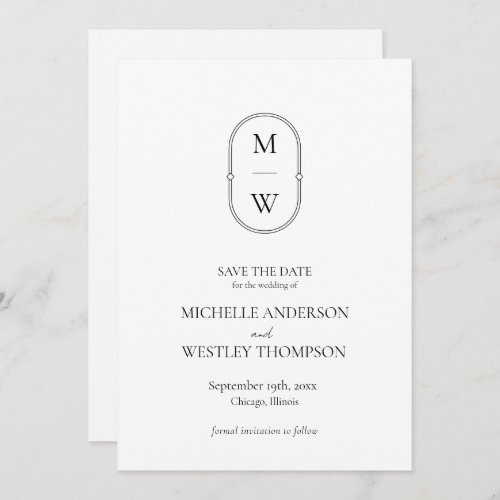 Minimalist Monogram Black  White Wedding Save The Date