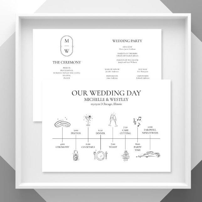 Minimalist Monogram Black & White Wedding Timeline Program (Creator Uploaded)