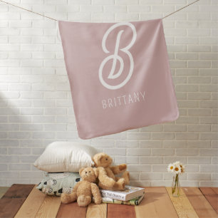 Minimalist Monogram Blush Pink Custom Name Baby Blanket
