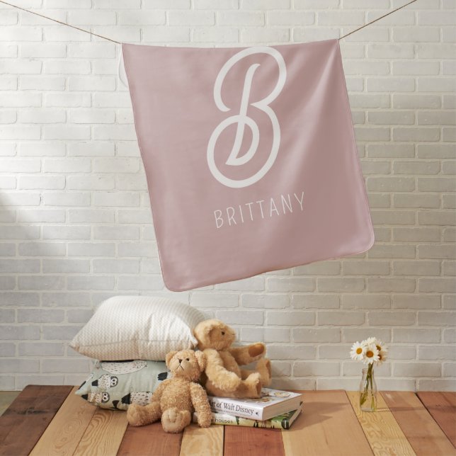 Minimalist Monogram Blush Pink Custom Name Baby Blanket (In Situ)