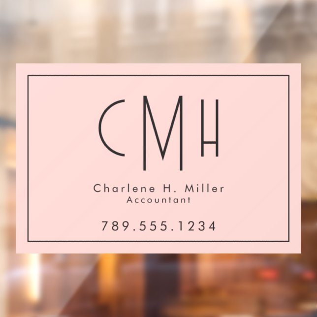 Minimalist Monogram Blush Pink Modern Professional Window Cling (Sheet 2)